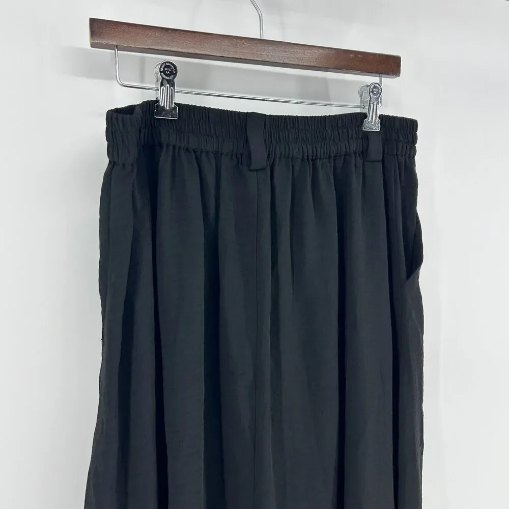 NWT Halara Maxi Skirt Women's L Flowy Casual Black Crinkle Fabric Lightweight